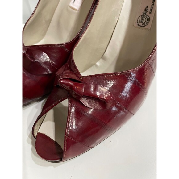 Leather Of The Sea Vintage Women’s Open Toe Heel Pump size 9.5 Burgundy Leather - Picture 4 of 11